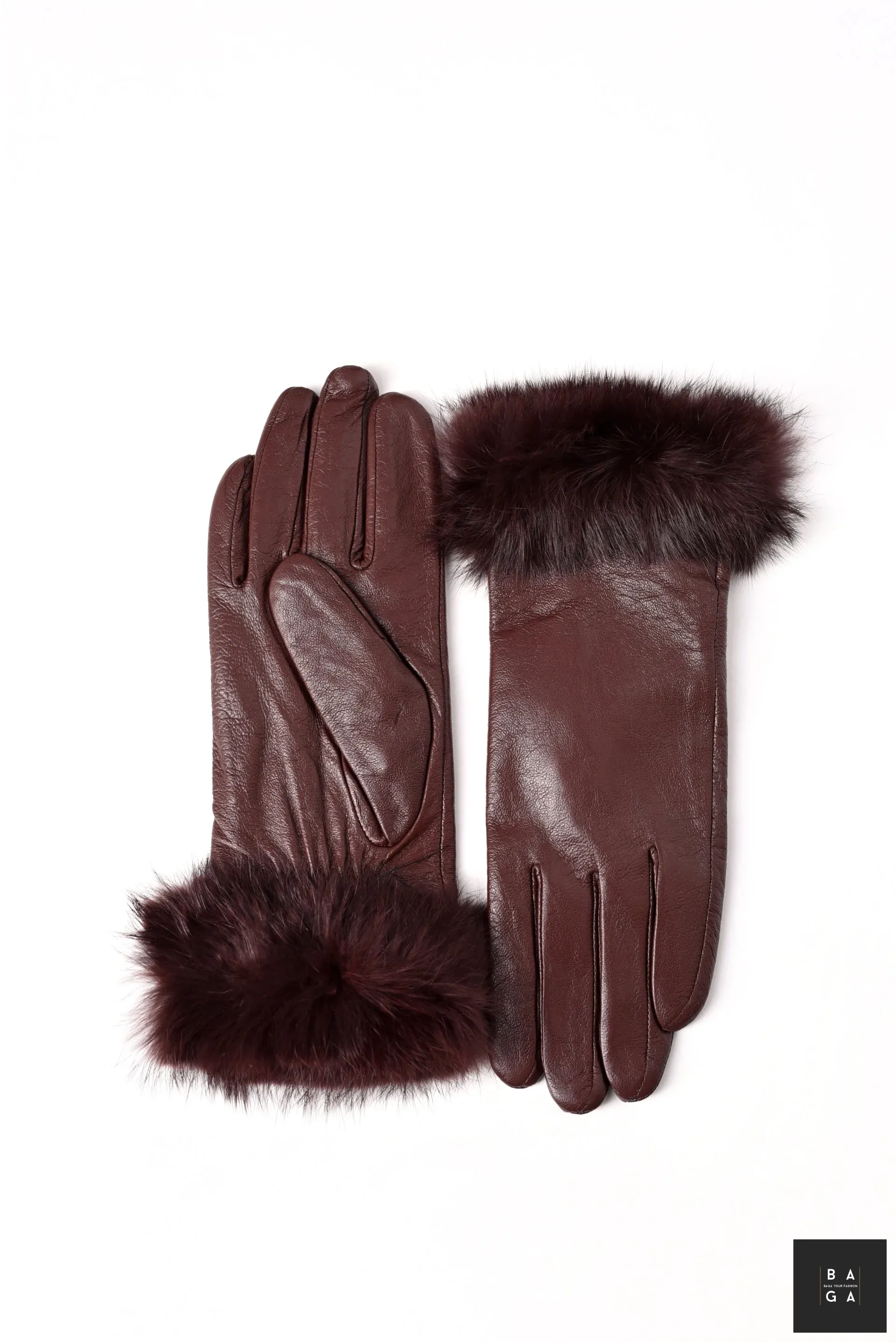 Ръкавици Дамски ръкавици от естествена кожа в кафяв цвят с пух