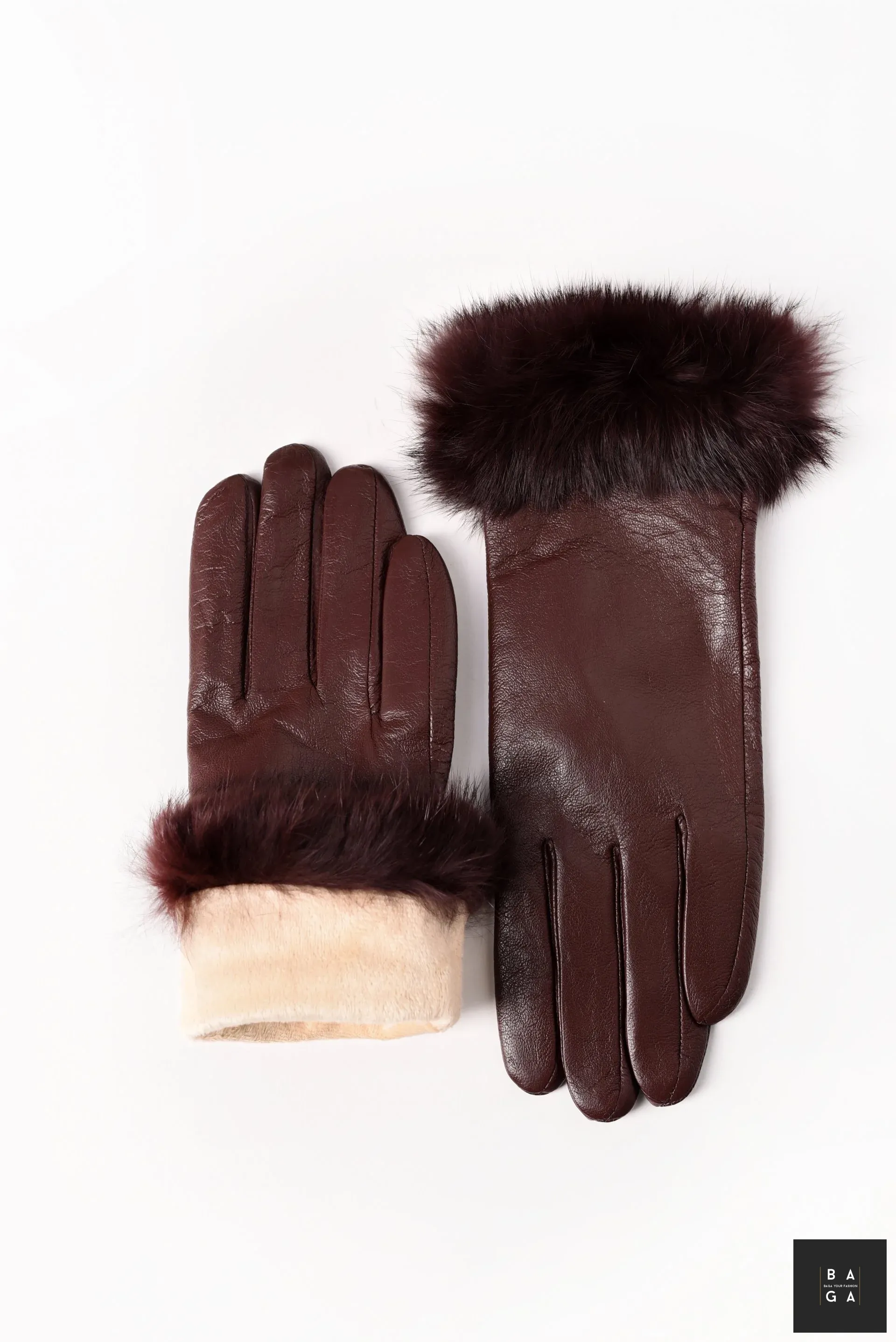 Ръкавици Дамски ръкавици от естествена кожа в кафяв цвят с пух