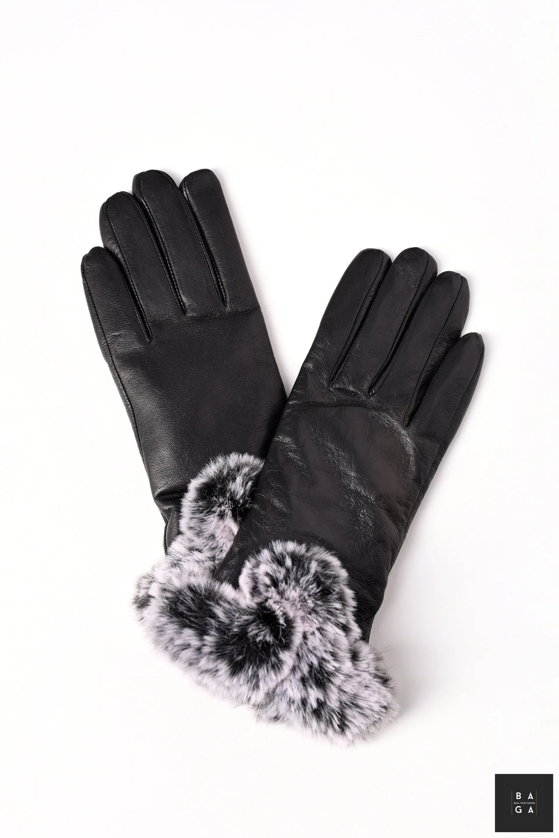 Ръкавици Дамски ръкавици от естествена кожа в черен цвят с пух