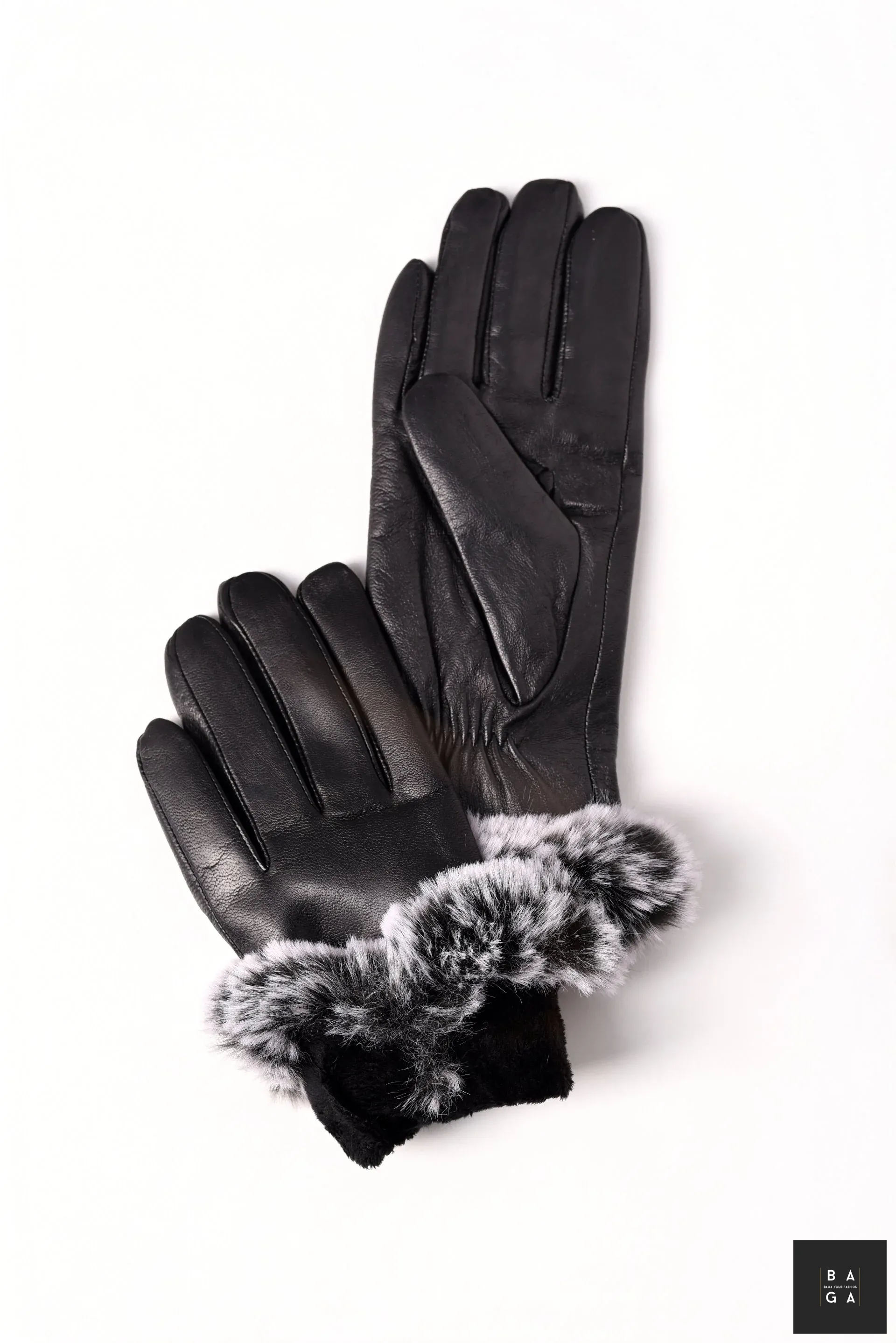 Ръкавици Дамски ръкавици от естествена кожа в черен цвят с пух
