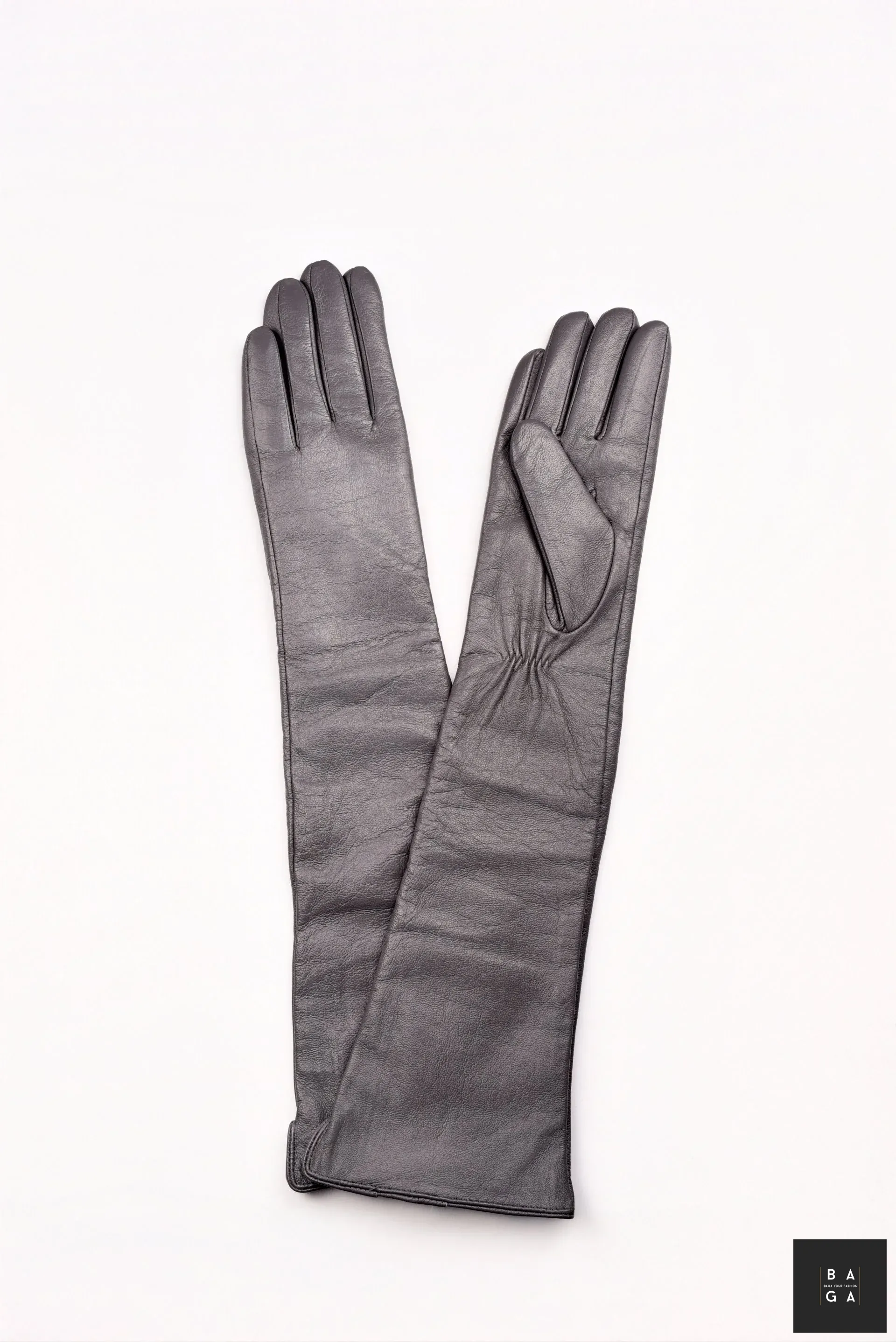 Ръкавици Дамски дълги ръкавици от естествена кожа в сив цвят