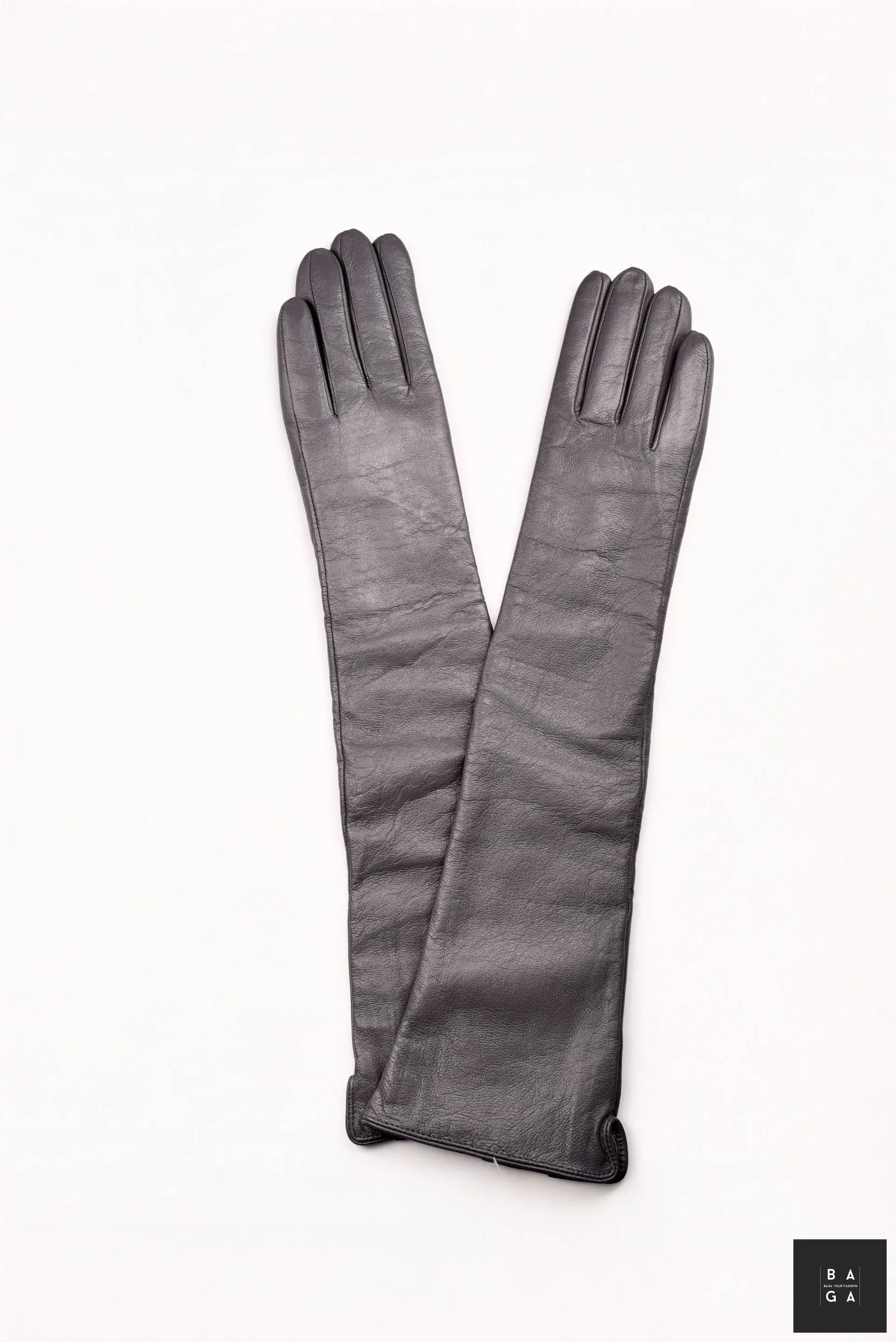 Ръкавици Дамски дълги ръкавици от естествена кожа в сив цвят