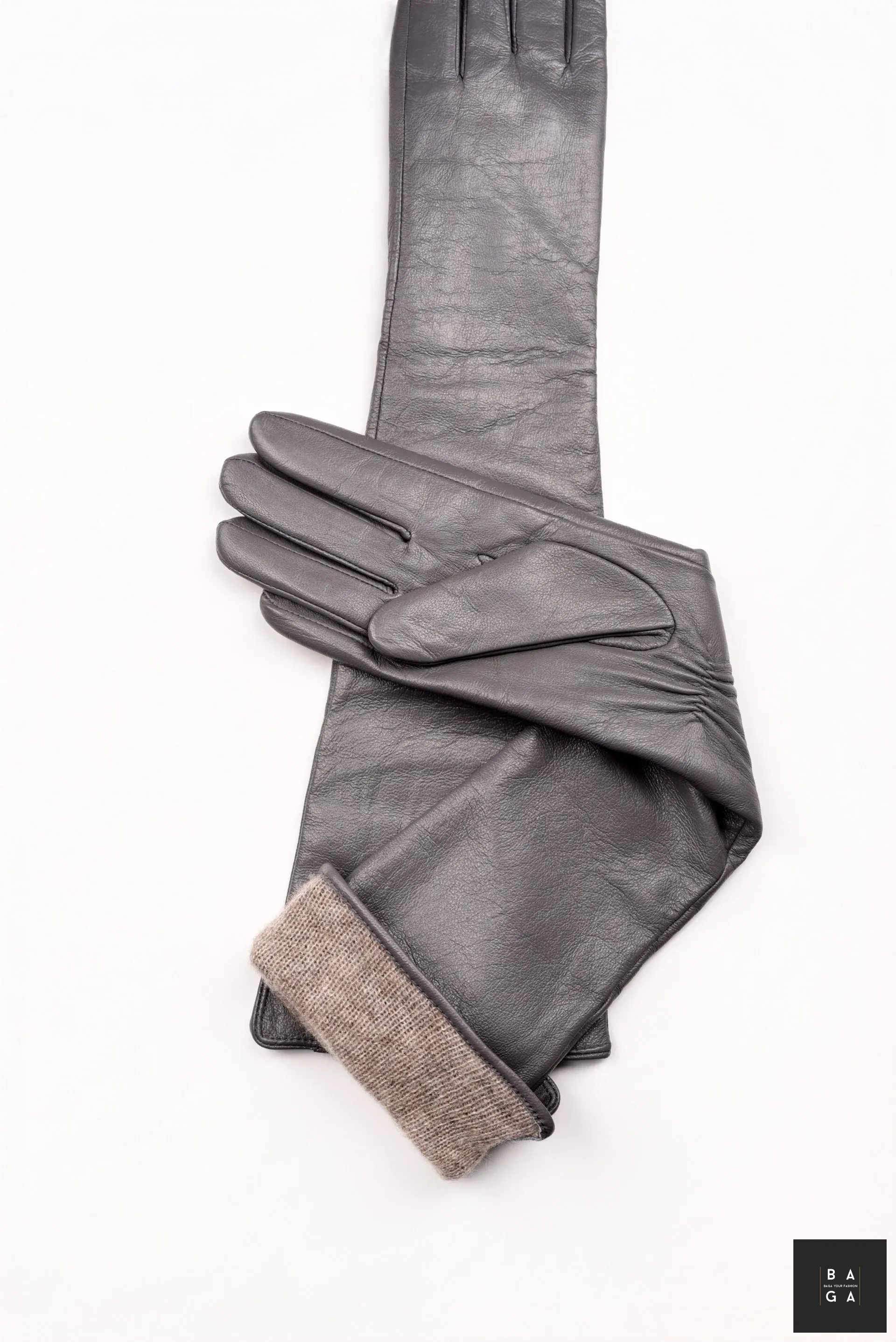 Ръкавици Дамски дълги ръкавици от естествена кожа в сив цвят
