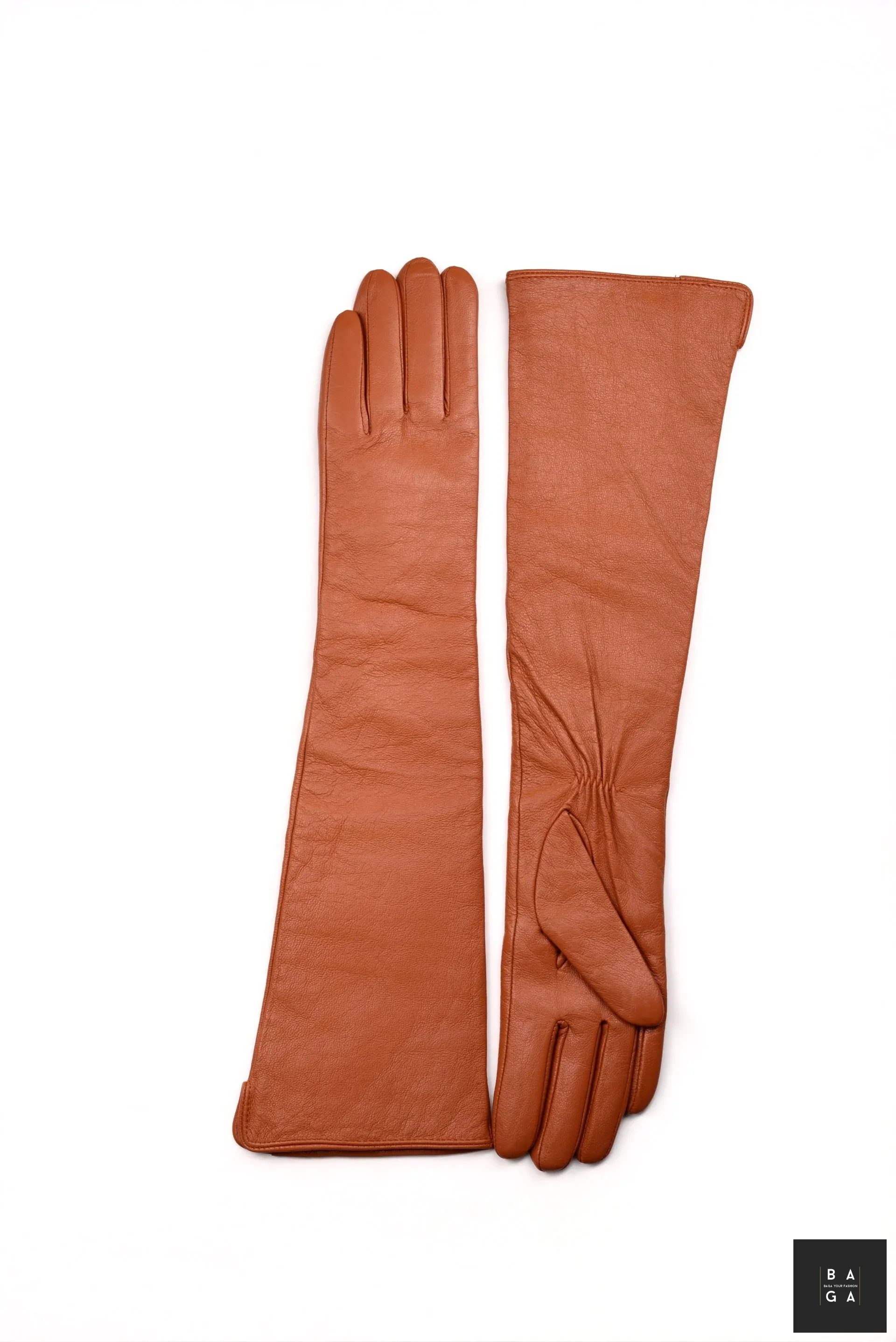 Ръкавици Дамски дълги ръкавици от естествена кожа в оранжев цвят