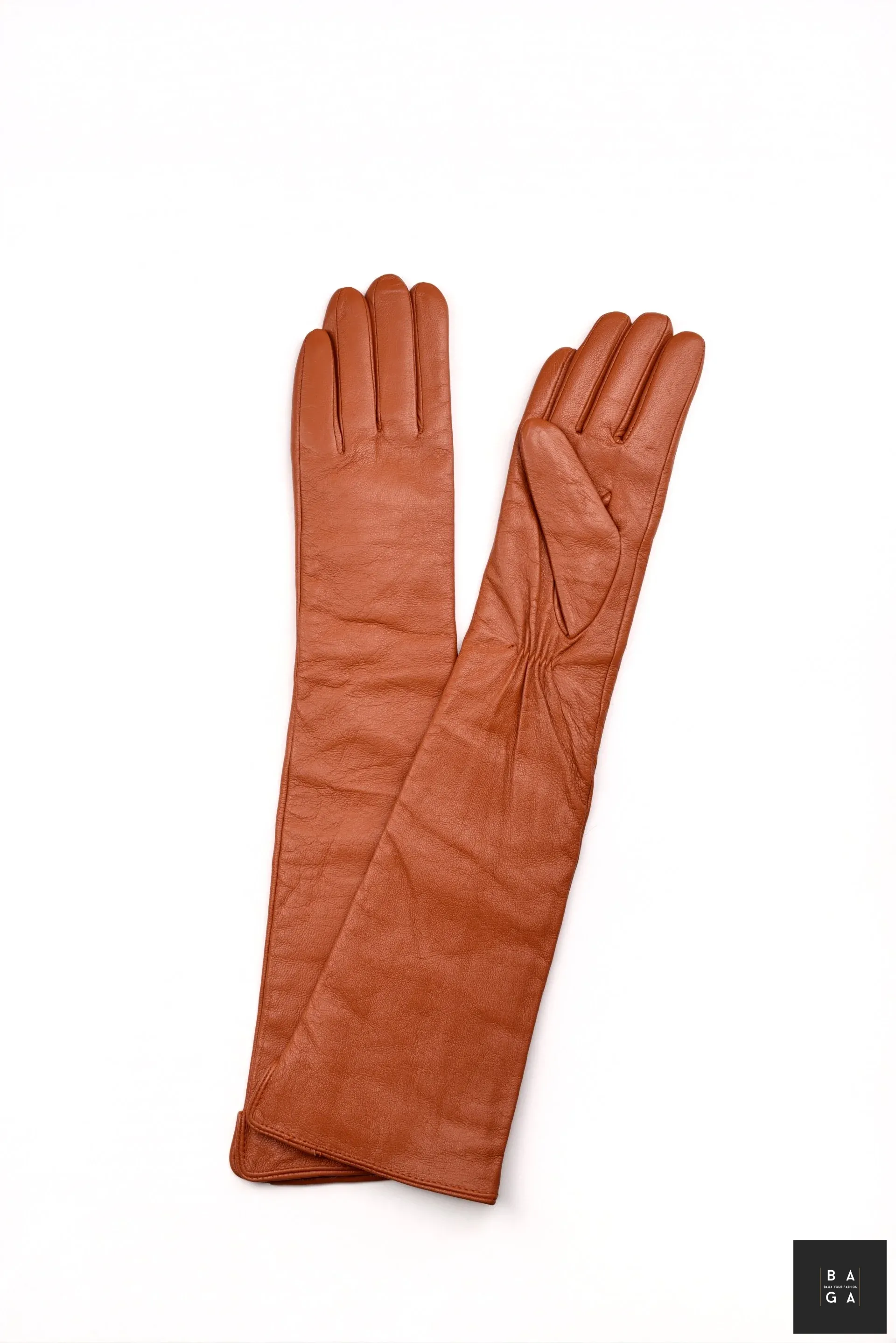 Ръкавици Дамски дълги ръкавици от естествена кожа в оранжев цвят