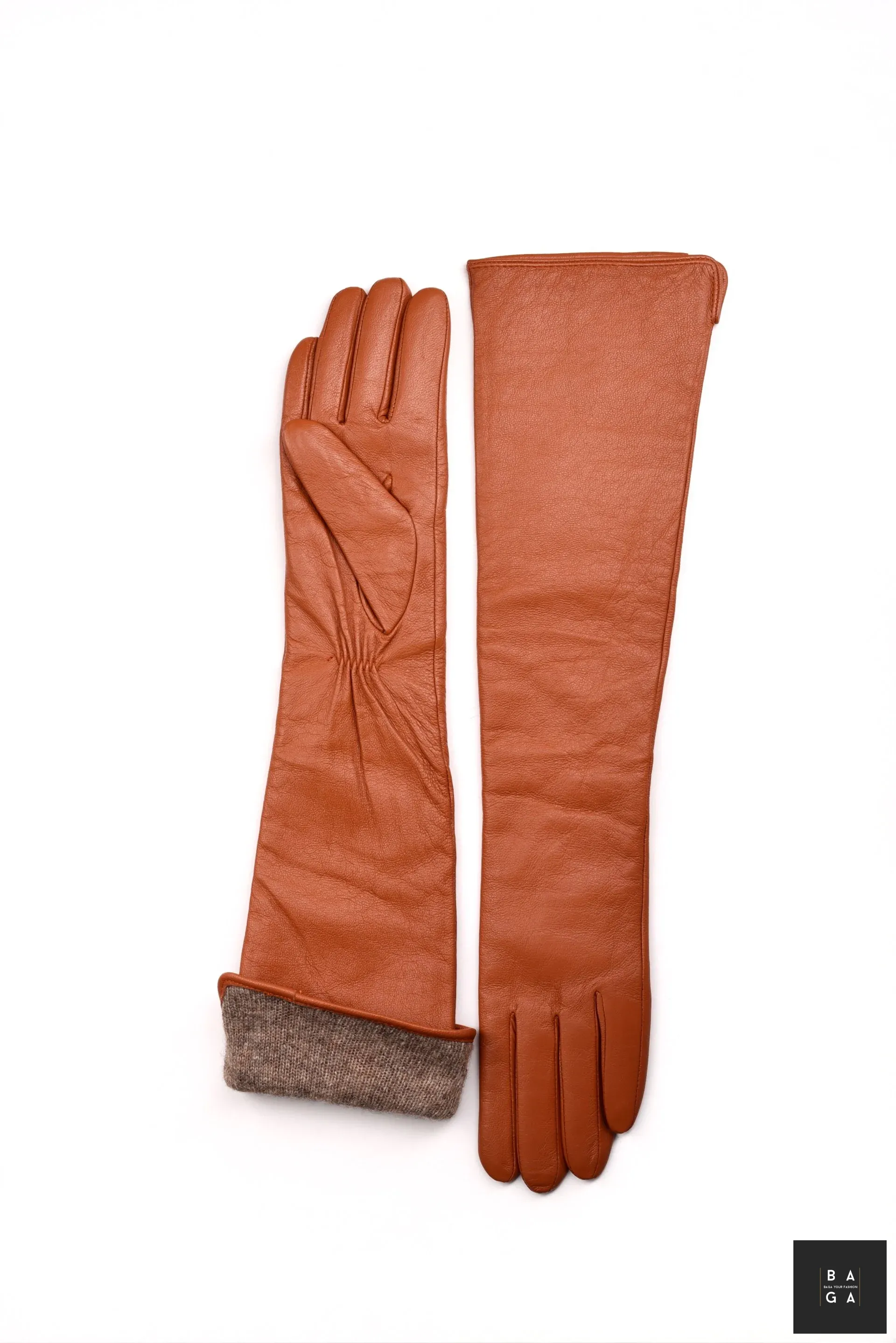 Ръкавици Дамски дълги ръкавици от естествена кожа в оранжев цвят