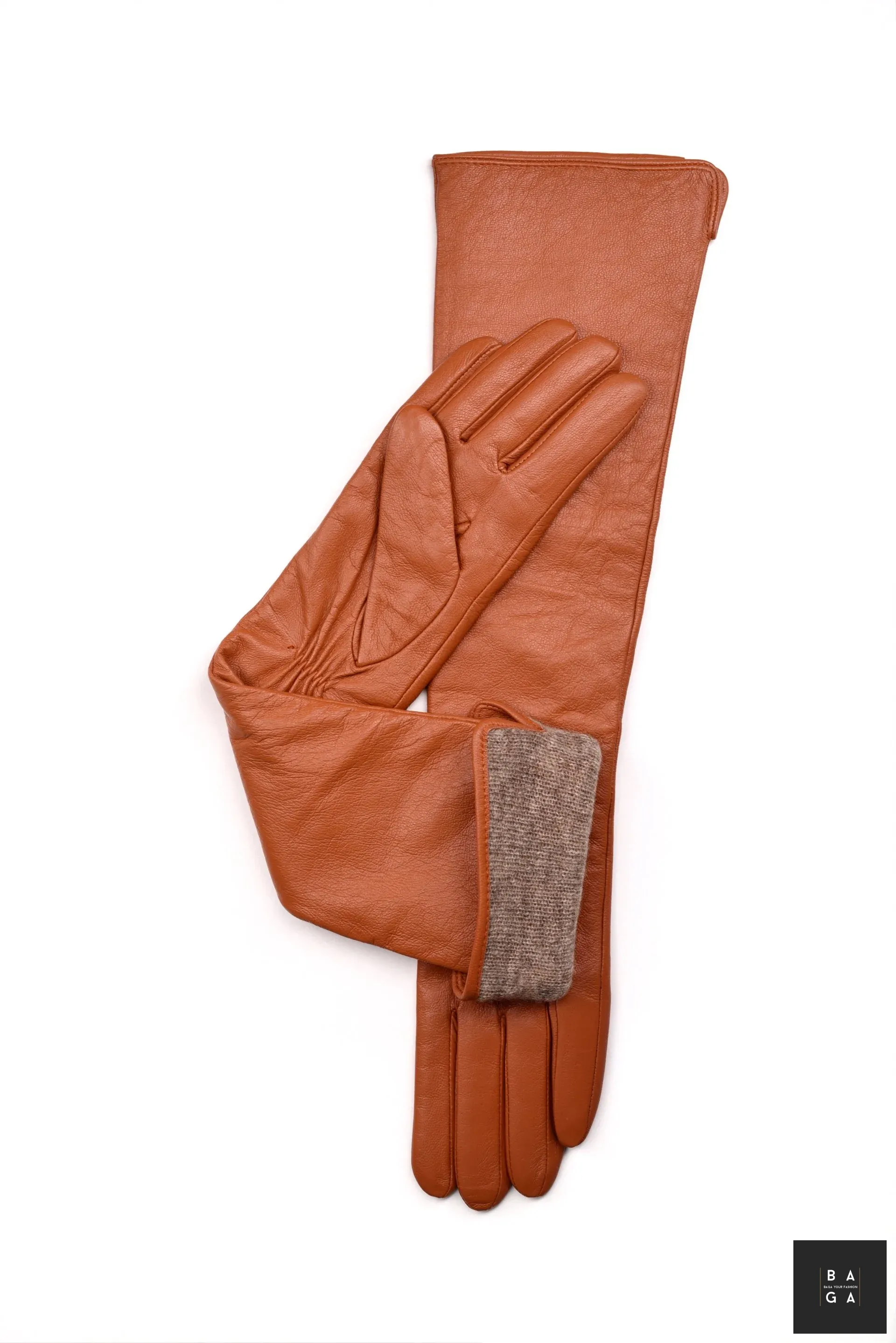 Ръкавици Дамски дълги ръкавици от естествена кожа в оранжев цвят