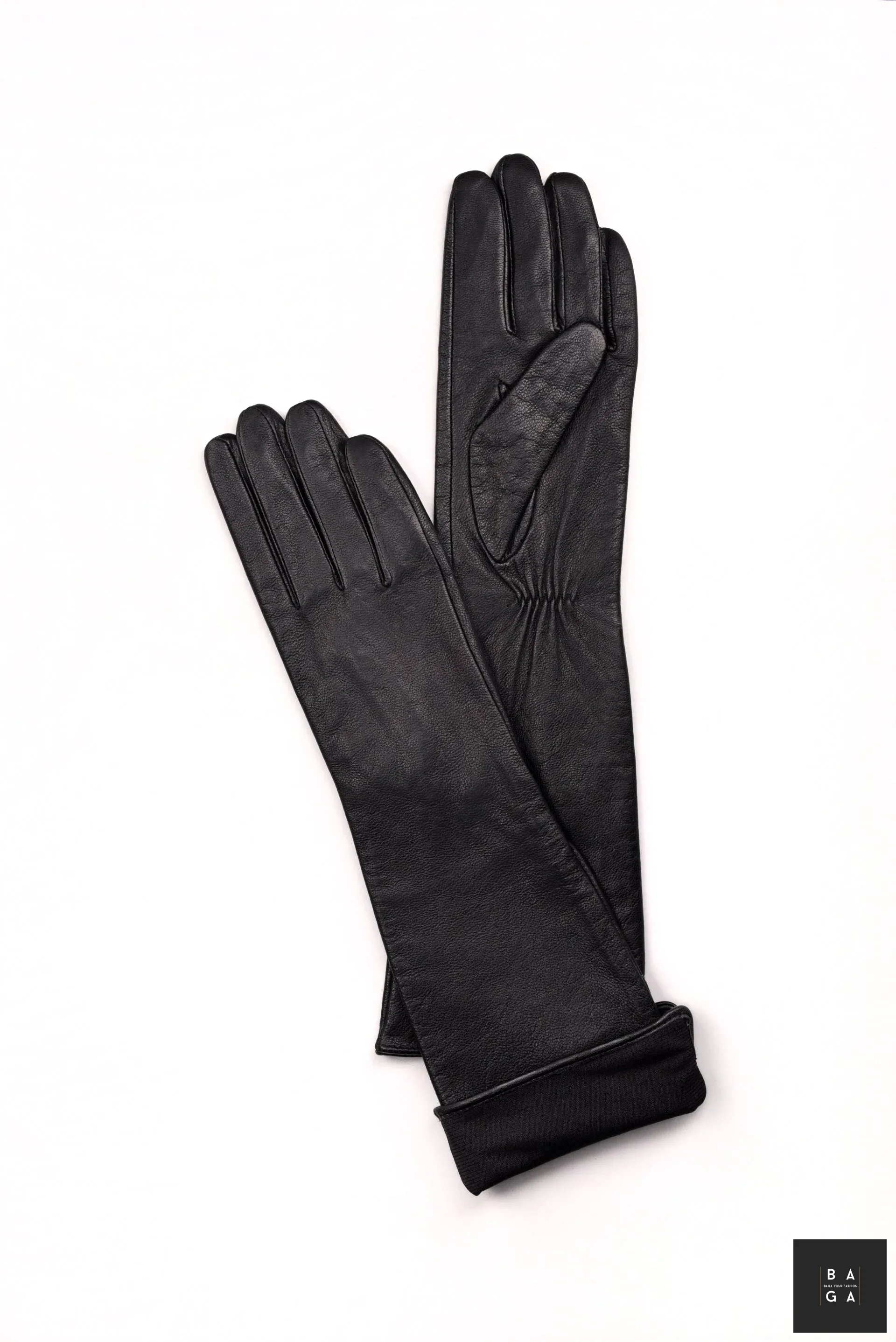 Ръкавици Дамски средни ръкавици от естествена кожа в черен цвят