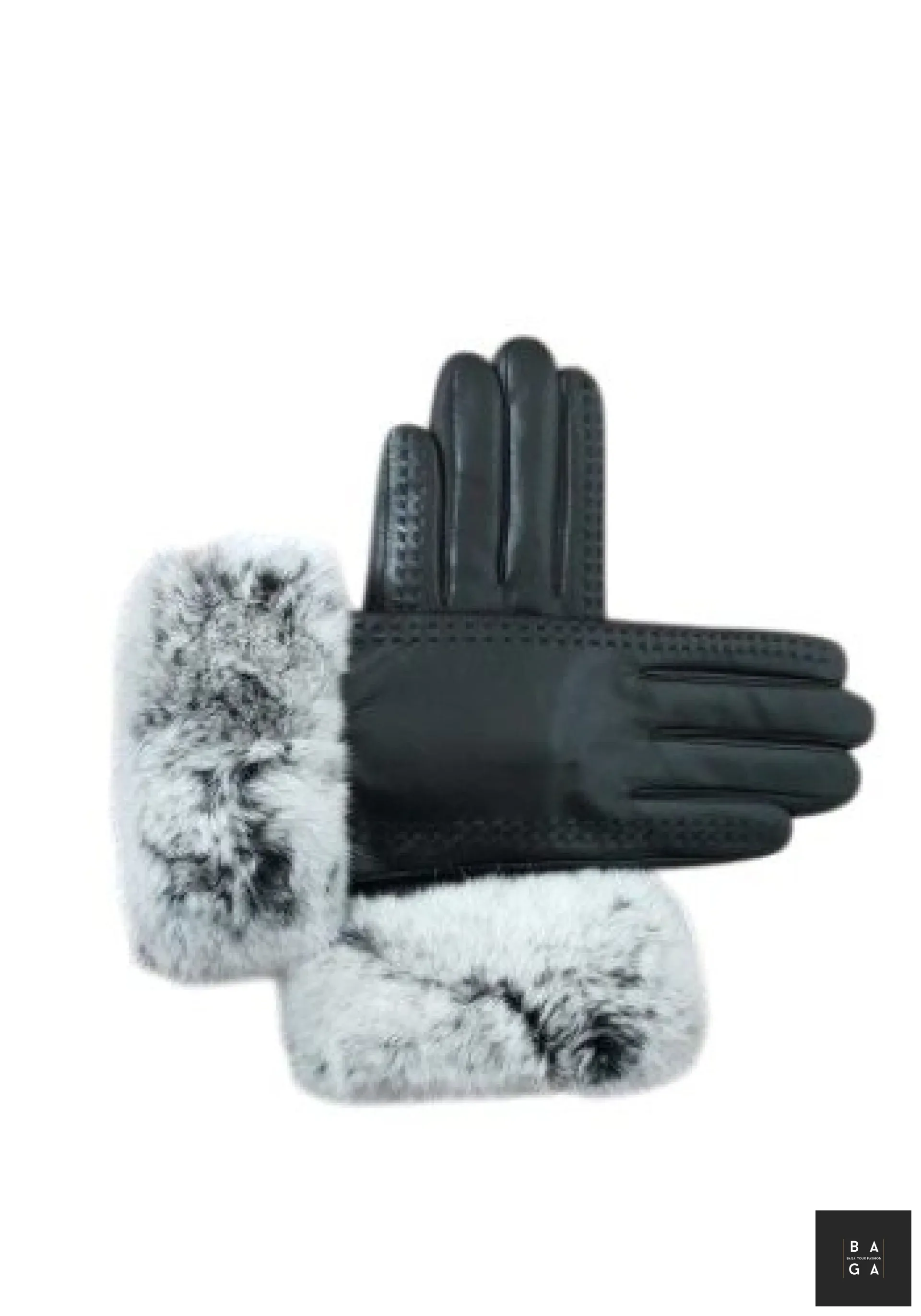 Ръкавици Дамски ръкавици от луксозна естествена кожа в черно със заешки пух